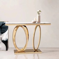 Table console moderne de luxe en acier inoxydable doré avec base circulaire pour l'entrée de la maison, le couloir