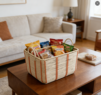 Panier de rangement rectangulaire moderne en corde de papier tressé à la main, multi-usages, avec poignées, écologique, de haute qualité, personnalisable
