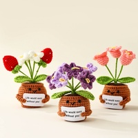 Ornements en laine tricotée et crochetée, plantes positives, fleurs en pot, fleurs artificielles, écologiques, Saint-Valentin, Noël