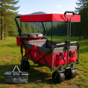 NapFox Collapsible 140L All-Terrain <b>Foldable</b> Wagon Cart With Removable Canopy For Camping <b>Beach</b> Outdoor Use - Product Image 2