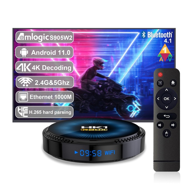 IHOMEMIX New 4k Tv Box Android 11 Hk1 Rbox W2 Amlogic S905w2 Android 11.0 Dual Wifi 100m Lan Smart Tv with Clock Display