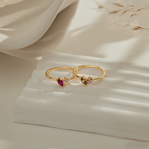 Hoán Đổi Cho Nhau Sinh Tháng Đá Quý Đôi Teardrop Hình Trái Tim Thiết Kế Tùy Chỉnh Đá Cài Đặt Stackable Vòng - Product Image 5