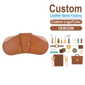 Factory Supply PU Leather Sunglasses Pouch, Portable Eyeglasses Storage Bag with Strap Closure - Product Image 2