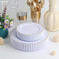 Assiettes en plastique blanches SANOSH sans BPA avec bordure dorée, 10 et 7 pouces, pour mariages, assiettes jetables de qualité supérieure, résistantes, élégantes pour réceptions