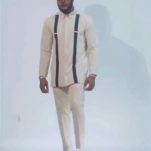 2025 nouveau costume pour hommes africains marron clair revers à manches courtes chemise et <span class=keywords><strong>tailleur</strong></span>-<span class=keywords><strong>pantalon</strong></span> 2 pièces Dashiki hommes vêtements tenue ensembles - Product Image 5