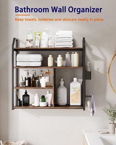 Étagère murale industrielle SENYU en bois et en fer avec éclairage LED, étagère de rangement à quatre niveaux pour la décoration de chambre - Product Image 2