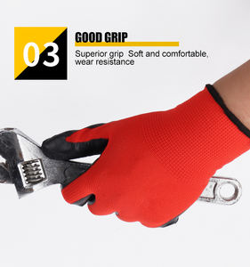 Guantes de trabajo de poliéster para jardín, guantes de látex y nailon con logotipo personalizado, de goma, color rojo, con recubrimiento de Palma, 13G - Product Image 5