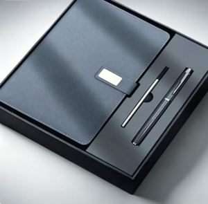 Ensemble de papeterie de luxe personnalisé en cuir PU A5, carnet de notes et stylo, cadeau promotionnel pour entreprise, agenda avec clé USB - Product Image 1