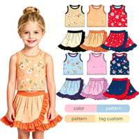 Conjunto de Verano Informal para Niñas, Camiseta sin Mangas y Falda con Volantes, Conjunto de Dos Piezas con Bloques de Color, Tela de Yoga