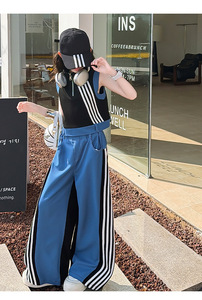 Completi <span class=keywords><strong>Abbigliamento</strong></span> Bambina 2026 Estivi Ragazza Adolescente Canotta Senza Maniche + Pantaloni a Righe Nero Bianco Blu Set Sportivo - Product Image 6