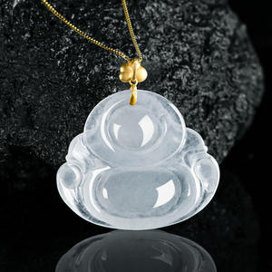 Colgante de Jadeíta Natural con Buda, Incrustaciones de Oro de 18K, Accesorio de Moda para Mujer, Joyería Femenina B203 - Product Image 4