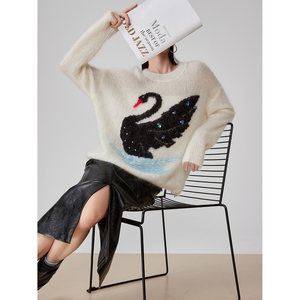 Suéter <span class=keywords><strong>de</strong></span> punto jacquard con gráfico <span class=keywords><strong>de</strong></span> <span class=keywords><strong>cisne</strong></span> blanco para mujer, jersey <span class=keywords><strong>de</strong></span> mohair con <span class=keywords><strong>cuello</strong></span> redondo, suéter <span class=keywords><strong>de</strong></span> punto suave para mujer, <span class=keywords><strong>ropa</strong></span> <span class=keywords><strong>de</strong></span> mujer al por mayor - Product Image 3