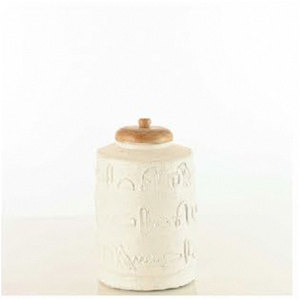 Scribe Ancient Egyptian Motif Soft White Decorative Jar Luxury Distressed Finish Tabletop Wood <b>Metal</b> Glass Storage - Product Image 1
