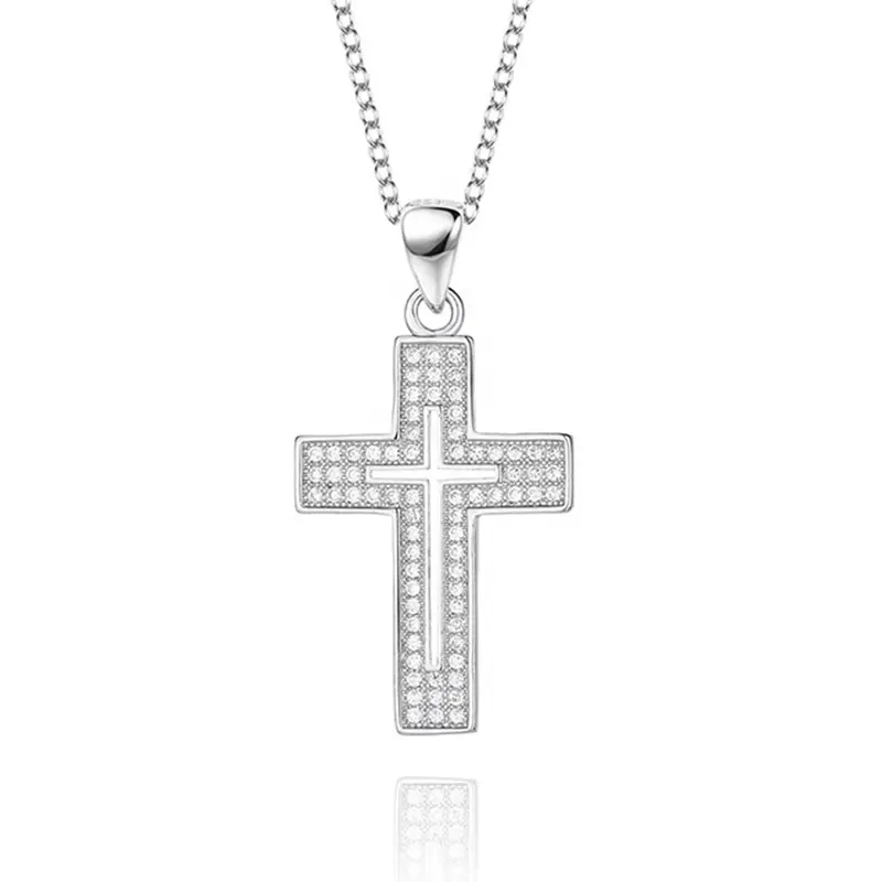 Jesus Christ ankh Necklace Mens Womens Large Sterling Silver 925 Cross allah Pendant Necklaces mit Cubic Zirconia und 18 zoll