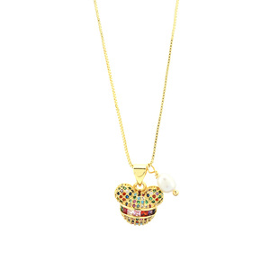 Linda moda 18K chapado en oro joyerí<span class=keywords><strong>a</strong></span> Bling Zirconia diamante <span class=keywords><strong>Mickey</strong></span> cabeza dibujos animados Animal colgante collar - Product Image 2