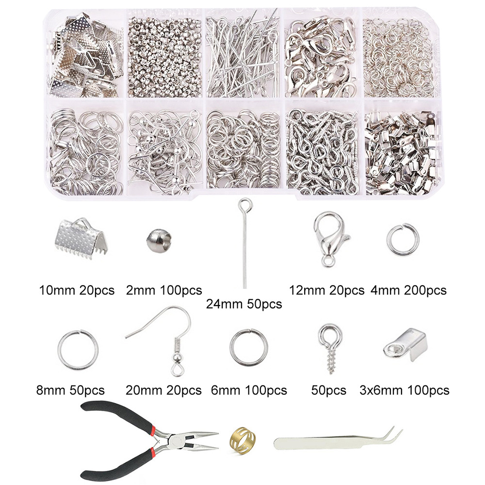 Набор для изготовления ювелирных изделий, комплект аксессуаров из сплава, застежка-карабин, открытые колечки, серьги, крючки, Набор принадлежностей для изготовления сережек