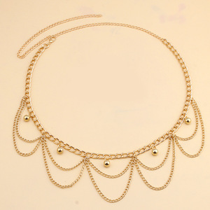 สร้อยคาดเอวแฟชั่นสำหรับผู้หญิง สีทอง ประดับพู่ห้อย เหมาะสำหรับงานปาร์ตี้ ทำจากโลหะผสมสังกะสี แบบเส้นเดี่ยว - Product Image 3