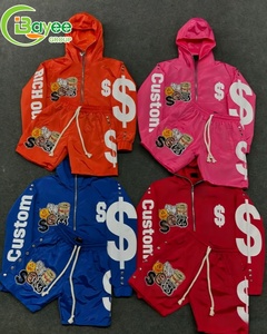 Custom Vintage <b>Men's</b> Tracksuit <b>Set</b> Digital Printing Acid Wash Applique Embroidery Letter Zip Up <b>Hoodies</b> <b>And</b> <b>Shorts</b> <b>Set</b> For <b>Men</b> - Product Image 3