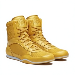 KLTW INT'L Chaussures de lutte montantes pour hommes, hiver, jaunes, tige en PU, doublure en maille, semelle extérieure en caoutchouc, baskets d'entraînement de combat, salle de sport, ring - Product Image 1