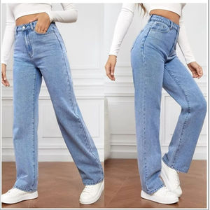Jean décontracté taille haute pour <span class=keywords><strong>femme</strong></span>, coupe droite, en denim délavé, élastique et tendance – Collection 2026 à succès - Product Image 6