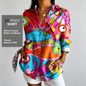 Nuova Camicia Estiva <span class=keywords><strong>da</strong></span> <span class=keywords><strong>Donna</strong></span> 2026 a Maniche Lunghe in Poliestere con Stampa 3D, Moda Europea e Americana per Uso Quotidiano - Product Image 1