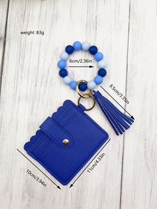 Bead Bracelet Card <strong>Holder</strong> with Tassel, Leather ID Card Wallet Wristlet Keychain, Scalloped Edge Card Case with Snap Button - Product Image 6