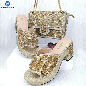 high Heel italian shoes bag set Beautiful Pu material shoe to match bag set Comfortable shoes bag set