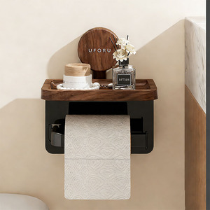 Portarotolo Quadrato Multifunzione in <span class=keywords><strong>Legno</strong></span>, Eco-friendly, da Parete, con Mensola Portaoggetti per Bagno - Product Image 5