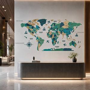 <span class=keywords><strong>Adesivo</strong></span> <span class=keywords><strong>Murale</strong></span> Mappamondo Colorato Effetto Legno, con Bussola e Icone di Viaggio - Product Image 4