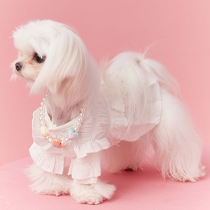 Lindo Vestido para Mascotas con Volantes y Decoración de Collar de Perlas, Ropa de Verano Transpirable Blanca para Perros Pequeños, Yorkie, <span class=keywords><strong>Schnauzer</strong></span>, Uso Diario - Product Image 2