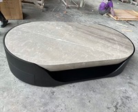 Table basse ovale en marbre gris avec armoire de rangement en bois, base noire, mobilier moderne pour salon, pierre durable, respectueux de l'environnement