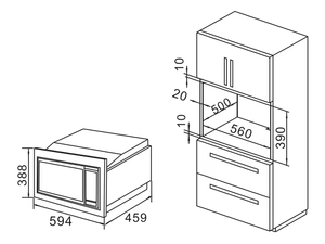 Lò vi sóng Tích hợp 24 inch 60cm với 0.9 cu. ft. Công suất 25L, điều khiển cảm ứng, lò vi sóng màu đen - Product Image 2