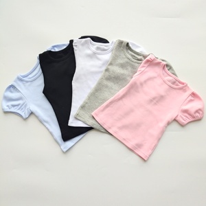 T-shirt personnalisé 100 % coton peigné pour bébé fille, blanc, manches bouffantes roses, t-shirts vierges pour filles, chemises pour bébés - Product Image 2