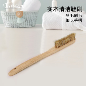 Solid Wood Long Handle <b>Shoe</b> <b>Brush</b> Pig Hair Bristle Hanging Design For Cleaning And Dust Removal - Product Image 3