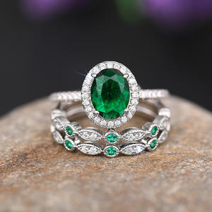 Conjunto de Joyería Nupcial Esmeralda T0796, Oro Rosa, Corte Ovalado, Engaste de Garras, Joyería Fina con Diseño Floral para Mujer - Product Image 6