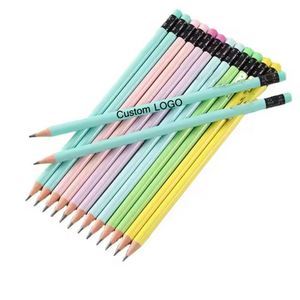 Crayon personnalisé avec logo imprimé sur bois, 7 pouces, mine HB 2B, forme hexagonale, ronde, triangulaire, cadeau d'entreprise, activité commerciale, avec gomme - Product Image 1