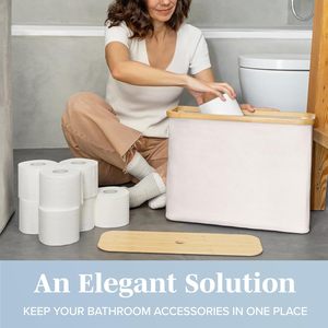 Wholesale Paper Dispenser Holder Toilet Paper <b>Basket</b> Large Capacity <b>for</b> Toilet Paper Bamboo Fabric <b>Storage</b> Bin <b>for</b> Bathroom - Product Image 4