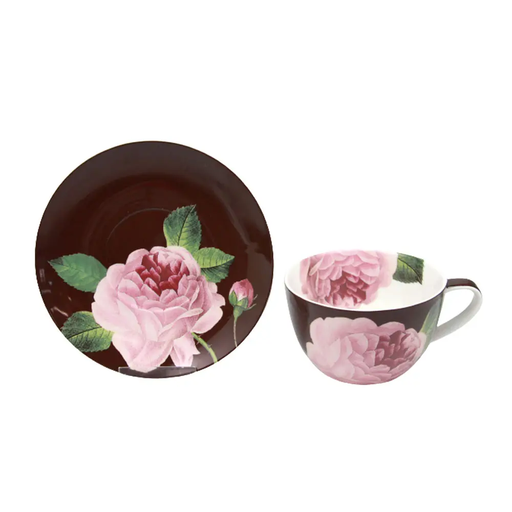 Stechcol Colorful Fine Bone china Coffee Cup with Saucer Pink Flower Decorative Coffee Tea Cup Mug Bowl