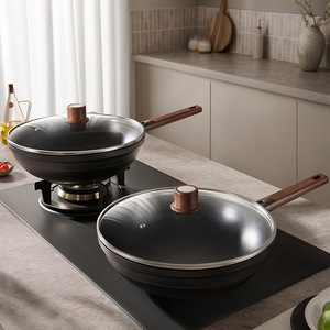 Deshilang Blue Diamond Titanium Nonstick Frying <b>Pan</b> 32Cm Round Wok For Household Cooking With Wooden <b>Handle</b> - Product Image 3