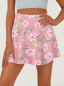 Jupe de tennis décontractée d'été à taille naturelle, coupe trapèze, avec poches, doublure anti-frottement rose en fibre de lait - Product Image 2