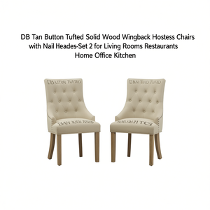 Fauteuils d'hôtesse DB Tan capitonnés en bois massif avec clous décoratifs, lot de 2 pour salon, salle à manger, cuisine, bureau à domicile - Product Image 1