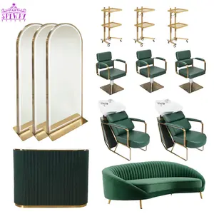 light luxury green and gold hair salon equipment salon styling chairs durable back wash chairs for sale