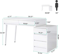Bureau en panneaux de bois blanc avec tiroirs, moderne et durable, pour bureau à domicile, ordinateur, chambre, usage hospitalier, bureau de toilette réversible