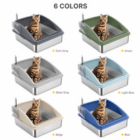 OEM ODM Bac à litière pour chat extra large en acier inoxydable et plastique, rectangulaire, à côtés hauts, couvercle anti-adhésif, facile à nettoyer, 20L pour les gros chats