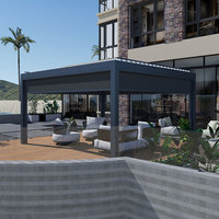 Pergola en aluminium résistant à la rouille, avec toit à persiennes foncées, éclairage ambiant intégré, hauteur de 6 pieds, pour terrasse arrière de maison