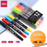 Deli S571 Stylo marqueur 12 couleurs à double extrémité, adapté à la prise de notes et au dessin artistique.