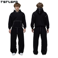 Ensemble de pantalons de survêtement et sweat à capuche unisexe en coton personnalisé poids lourd éponge française surdimensionné avec impression de points contrastés pour hommes