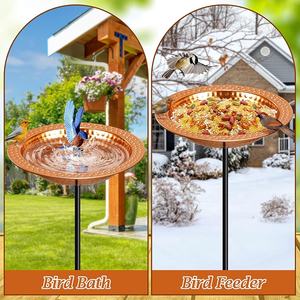 Support de bain pour oiseaux en métal cuivre pour l'extérieur, jardin, bassin martelé à la main, bols pour bains d'oiseaux avec piquet - Product Image 5