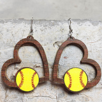 Pendientes Colgantes de Madera con Forma de Corazón Geométrico de Moda para Mujer, Hipoalergénicos, con Diseños de Fútbol, Béisbol, Baloncesto, Tenis y Voleibol