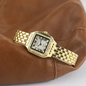 Lüks moda kare kadın saatler bayanlar kuvars kol saati klasik basit çelik bant